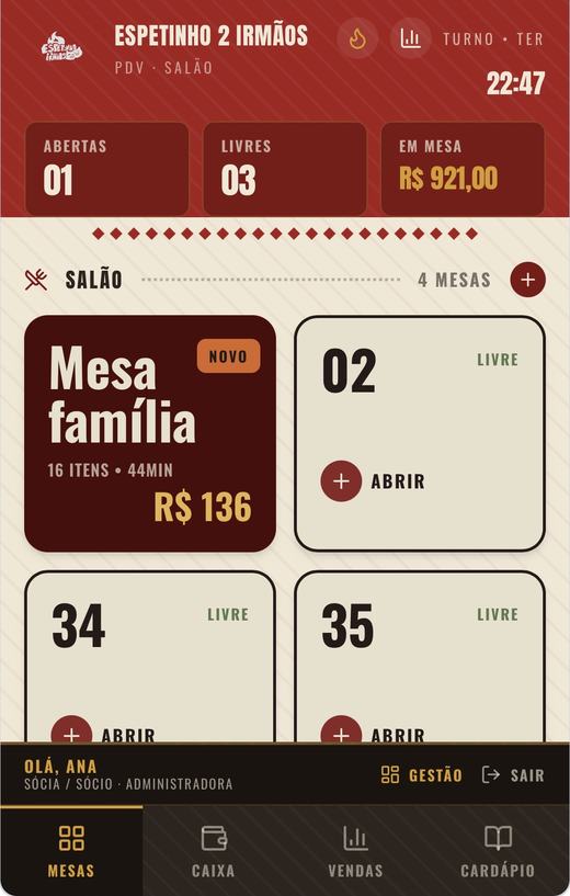 Tela Mesas do app