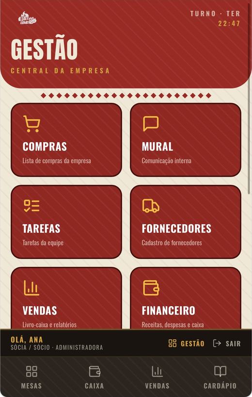 Tela Gestão do app