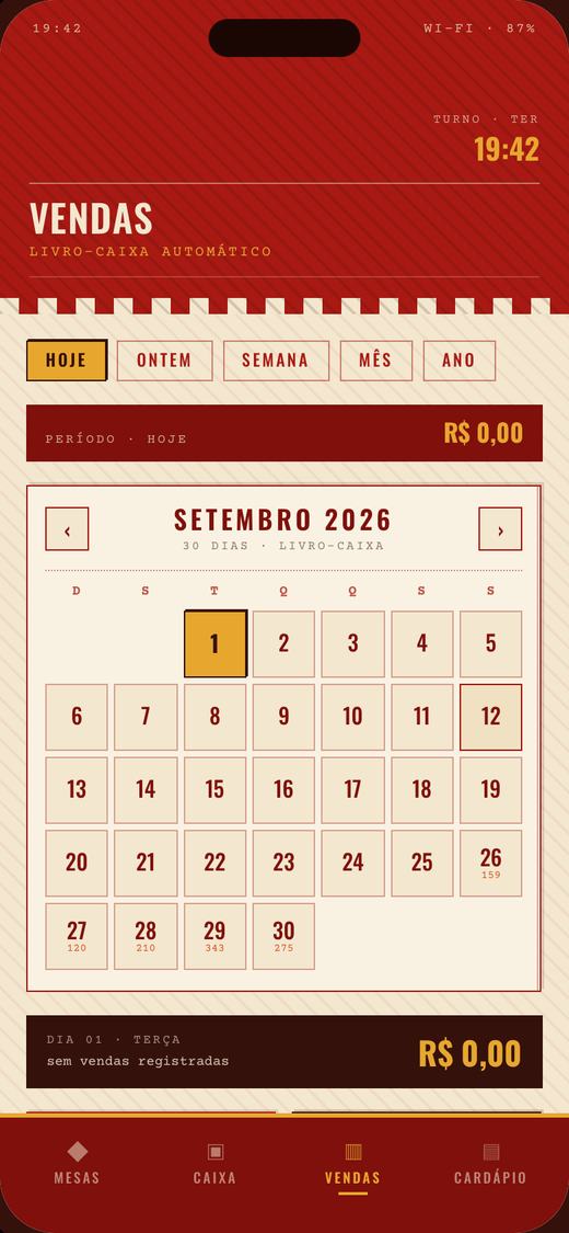 Tela Vendas com calendário